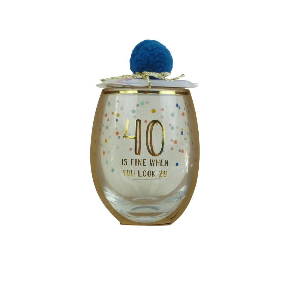 Mud Pie 40th Birthday Wine Glass and Party Candle Set Gold Polka Dot‎ 14609085